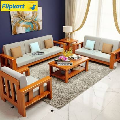 WhiteBeard Bring Home Furniture Premium Quality Sheesham Wood 6 Seater Sofa For Living Room Fabric 3 + 2 + 1 Sofa Set