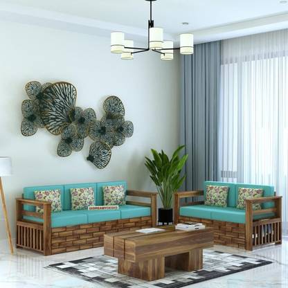 Dreamydesks Solid Sheesham Wood 5 Seater Sofa Set with side pocket and cushion Solid Wood 3 + 2 Sofa Set