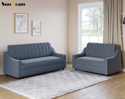 SunGrain Sleek Tufted |Premium Mosha Velvet | SoftTouch|5 Seater Sofa Set|3 Year Warranty Fabric 3 + 2 Sofa Set