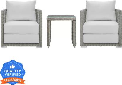 Flipkart Perfect Homes Rattan & Wicker Outdoor Garden 2 Seater Patio Sofa Set with 1 Side Table 1+1 Leatherette 2 + 1 Sofa Set