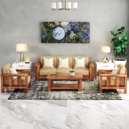 NATRAJ ART & CRAFT Sheesham Wood 5 Seater Sofa Set for Home & Office Fabric 3 + 1 + 1 Sofa Set