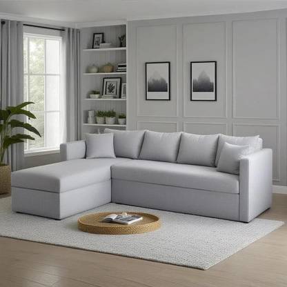 LIVEWELL Premium Quality Velvet LHS Velvet Fabric 3 + 2 + 1 Sofa Set