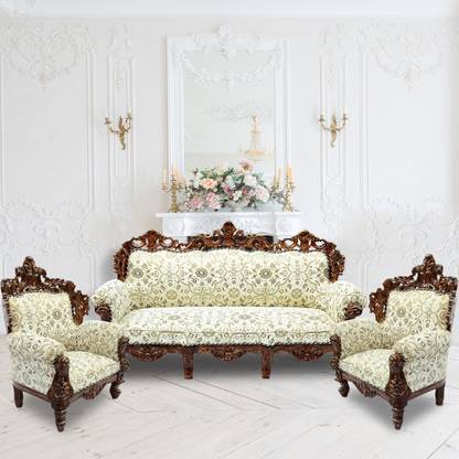 W.S.HANDICRAFTS Wood Sofa Set for Home Living Room Wooden Sofa Set 3+1+1| 5 Seater Sofa Set Furnitures Color of Honey Brown. (polished Finish) Fabric 3 + 1 + 1 Sofa Set