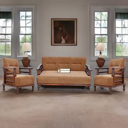 Kendalwood Furniture Solid Wood 5 Seater Wooden Sofa set for living Room Furniture Fabric 3 + 1 + 1 Sofa Set