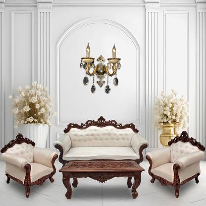 W.S.HANDICRAFTS Sofa set Solid wood (Sheesham) in carving design Filling Material- Foam Fabric 3 + 1 + 1 Sofa Set