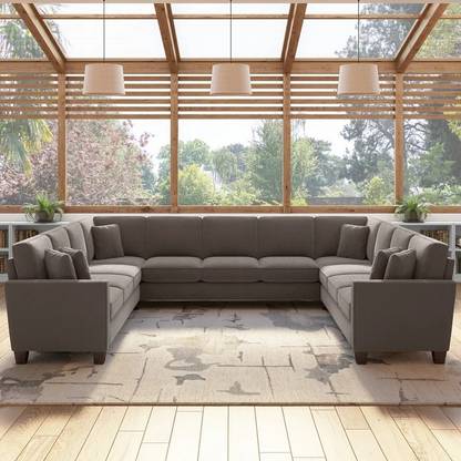 Adorn Homez Riley 11 Seater Corner Sofa in Velvet Fabric Brown Color in C Shape Fabric 3 + 3 + 2 + 2 Sofa Set