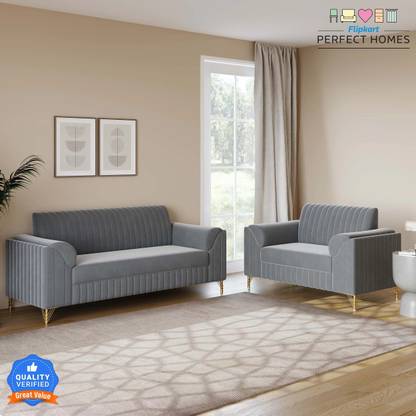 INDAIN BULK MART Homes SoftAura luxurious velvet fabric smooth finish l Ideal for living, Guest lounges Fabric 3 + 2 Sofa Set  (Grey, DIY(Do-It-Yourself))
