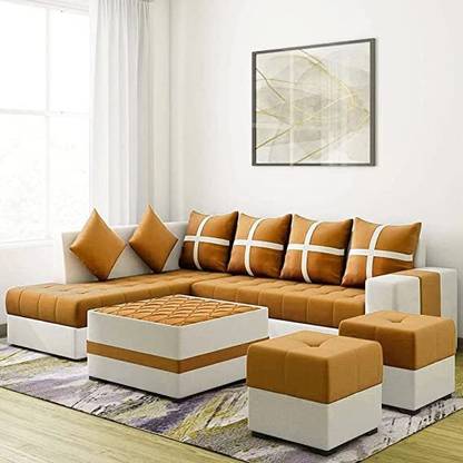 sugandha Premium Quality LHS 8 Seater with 1 Center Table and 2 Puffy , 6 Pillow Molfino Fabric 3 + 2 + 2 + 1 Sofa Set