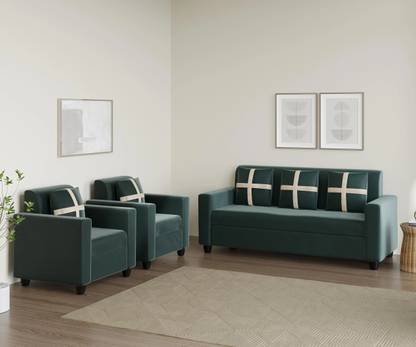 WAKESURE Premium Quality Velvet Fabric 3 + 1 + 1 Sofa Set