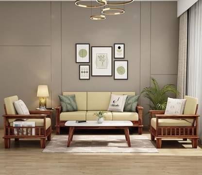 Devsignature Solid Sheesham Wood Fabric 3 + 1 + 1 Sofa Set