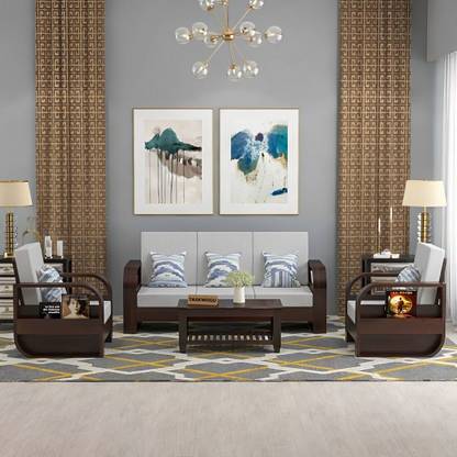 Taskwood Furniture Solid Sheesham Wood For Living Room, Office, Café | Fabric 3 + 1 + 1 Sofa Set