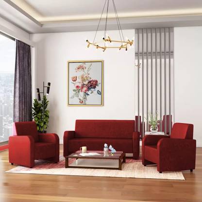 Torque New York 5 Seater Fabric Sofa Set, Furniture for Living Room - (3+1+1 , Red) Fabric 3 + 1 + 1 Sofa Set
