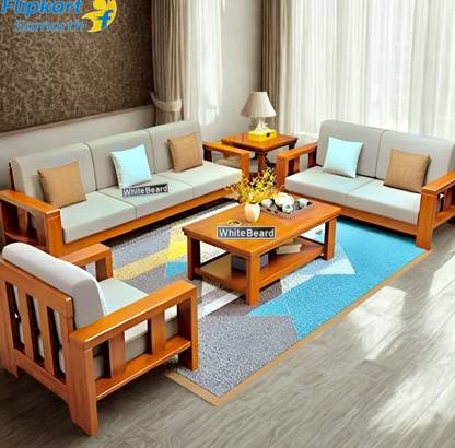 WhiteBeard Premium Quality Sheesham Wood 6 Seater Sofa Set For Living Room/Office Room/Home Fabric 3 + 2 + 1 Sofa Set
