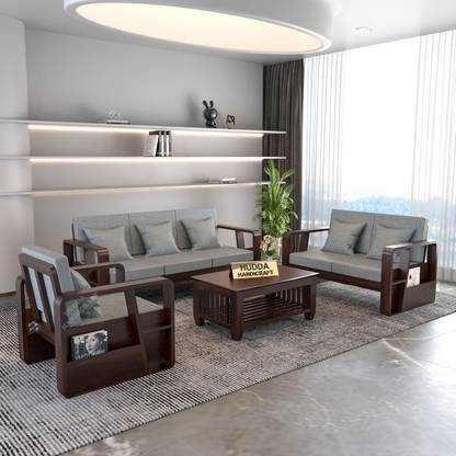 HUDDA Hudda Handicraft Solid Wood 3+2+1 Sofa Set for Living Room Fabric 3 + 2 + 1 Sofa Set