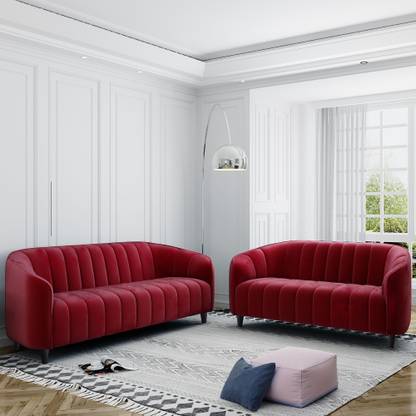 CARLTON LONDON Amelia Red Fabric 3 + 2 Sofa Set
