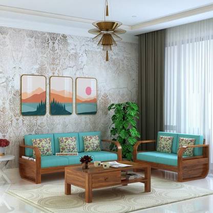 Dreamydesks Solid Sheesham Wood 5 Seater Sofa Set with side pocket and cushion Solid Wood 3 + 2 Sofa Set