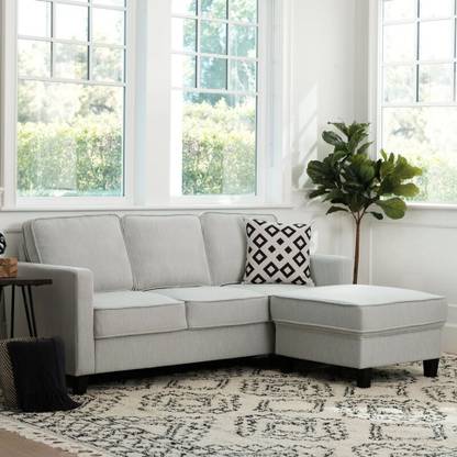 Adorn Homez Reno 3 Seater Sofa and Ottoman in Fabric - Grey Fabric 3 + 1 Sofa Set