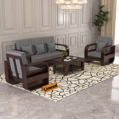 LIVWOOD sheesham wood 5 seater sofa set wooden sofa set 5 seater 3+1+1 wooden sofa set Fabric 3 + 1 + 1 Sofa Set