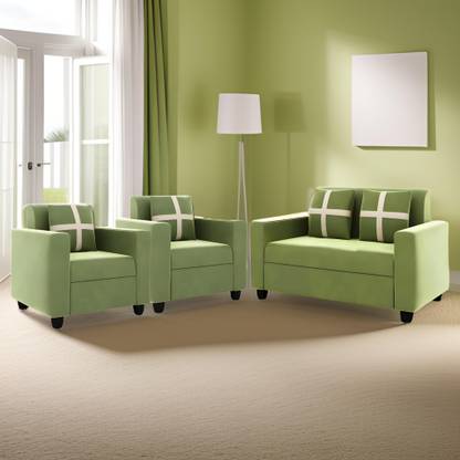 Cherry Wood Rio Highback Fabric 2 + 1 + 1 Sofa Set