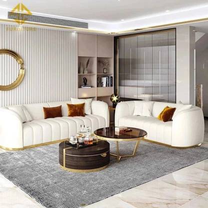 NICE MAPLE Western Luxury Modern Suede Sofa Set in Off White Fabric 3 + 2 Sofa Set