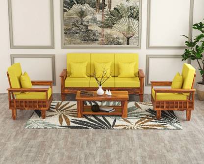 Flipkart Perfect Homes CNC Cutting Designed Solid Wood Five Seater Sofa Set With Side Pocket Storage || Fabric 3 + 1 + 1 Sofa Set