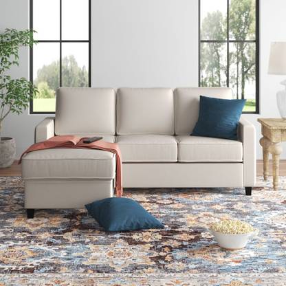 Adorn Homez Reno 3 Seater Sofa and Ottoman in Fabric - Beige Fabric 3 + 1 Sofa Set