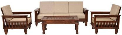 Mamata Wood Decor Solid Sheesham Wood 5 Seater Sofa Set for Living Room|Wooden Sofa Sets Fabric 3 + 1 + 1 Sofa Set