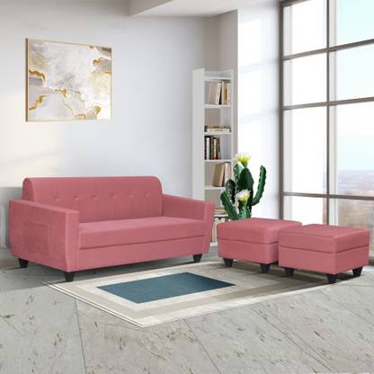 ARRA Remo 3 Seater Sofa with Two Ottoman Fabric 3 + 1 + 1 Sofa Set