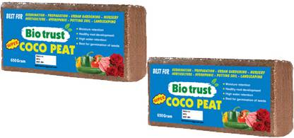 BIOTRUST Bio Trust Cocopeat Block (2 Pack, 650gm) | I Expands up to 6.5 Kg Soil