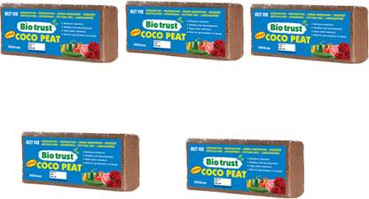 BIOTRUST Bio Trust Cocopeat Block (5 Pack, 650gm) | I Expands up to 16lt Soil