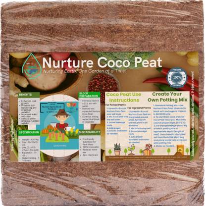 NathanCoir Nurture Cocopeat Block for Home Garden Plants Potting Mixture (5 kg, Cake) Potting Mixture, Soil, Manure