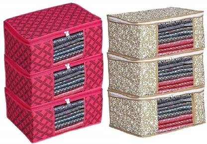 AMIRA INDUSTRIES Printed Non Woven Fabric Saree Cover/Clothes Organiser For Wardrobe Pack of 6 Cotton Laundry Bag