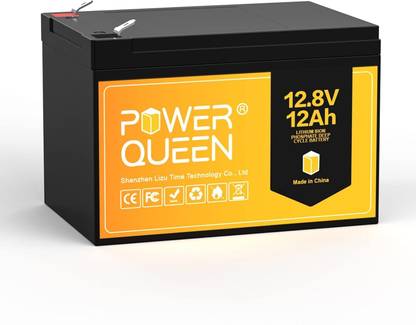 POWERQUEEN 12.8V 12Ah LiFePO4 Deep Cycle Battery, Built-in 12A BMS Lithium Solar Battery