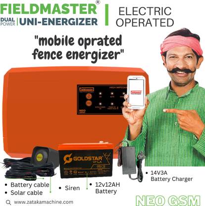 fieldmaster Mobile Operated Electric Zatka Machine Kit 3 Joule For 20 Acre PWM Solar Charge Controller