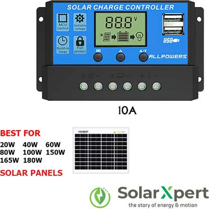 SolarXpert Solar Xpert 10A 12V/24V Solar Panel Charger Controller Dual USB LCD Display PWM Solar Charge Controller