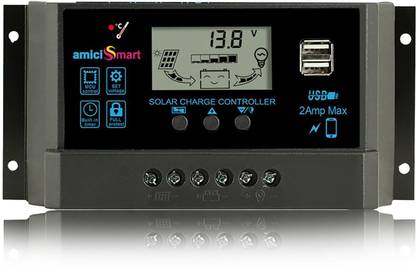 amiciSmart 50A, Intelligent Battery Regulator for Solar Panel LCD Display with USB Port 12V/24V PWM Solar Charge Controller