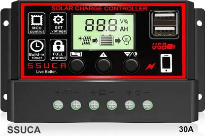 SSUCA 30A Intelligent Battery Regulator for Solar Panel LCD Display USB Port 12V/24V PWM Solar Charge Controller