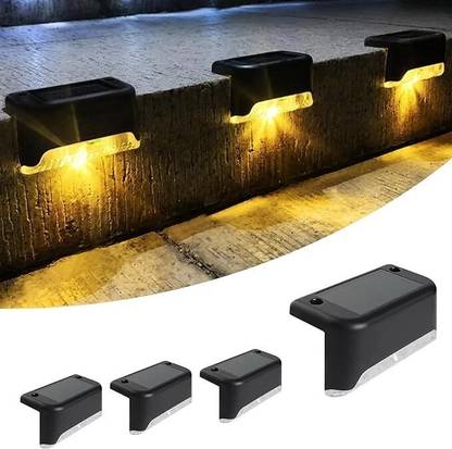 OKASTA Solar Deck 4Pcs Solar Step LED L-Shaped Waterproof Lights (Warm White,Plastic Solar Light Set