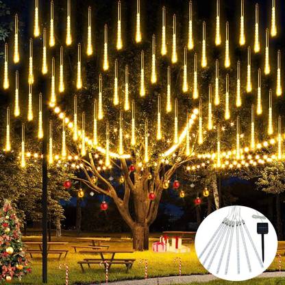 XERGY Meteor Shower Lights Solar Powered -12 inch 8 Tubes 192 LED, Warm White Solar Light Set