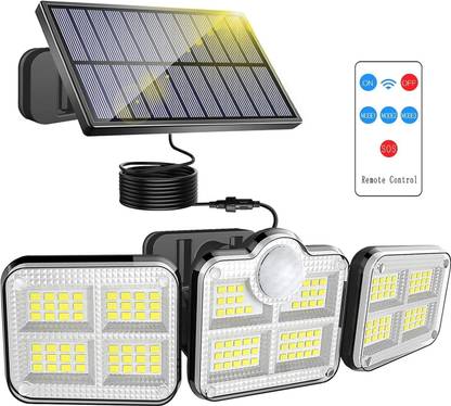 KH Solar Light Outdoors, 3 Heads Solar Motion Sensor Lights with Remote Solar Light Set