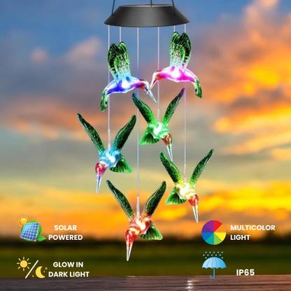 UDropMore Hummingbird Solar Wind Chimes Soft Ambient Glow, Color Changing Lights Solar Light Set