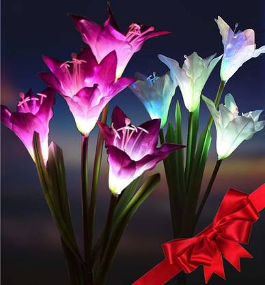 XERGY Solar Powered Colour Changing Lights with 12 Lily Flower Solar Light SetÂ Â (Floor Mounted Pack of 3) Solar Light Set