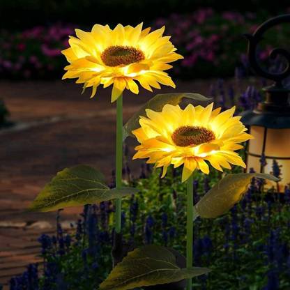 GIGAWATTS Sunflower Solar Garden LED Lights | Outdoor Solar-Powered with Smart Sensor Solar Light Set