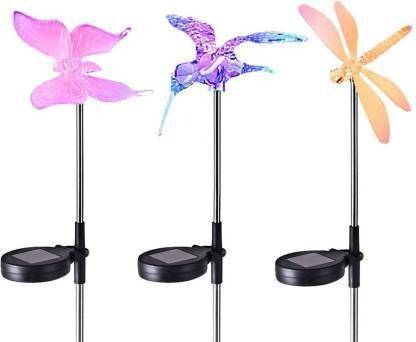HARDOLL ® Solar lights for garden of Hummingbird, Butterfly & Dragonfly LED for Home Stake Light (Set Of 3) Solar Light Set