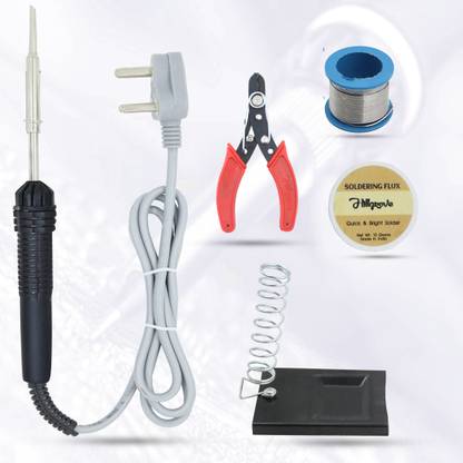 Hillgrove 5in1 Beginners Complete 30W Soldering Iron Kit | 5 Meter Soldering Wire | Soldering Flux | Stand | Wire Cutter 30 W Simple
