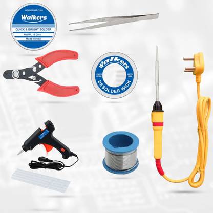 Walkers Basic Bundle Electric 25W Soldering Iron Machine Tool Kit - Set of 8 with Flux Paste and Wire 25 W Simple