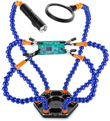 PALAY Helping Hand Soldering Third Hands Vise with 6 Flexible Arms Clip LED Flashlight 60 W Temperature Controlled