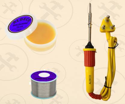 Aldeco Pack of 3 Mobile Repair Soldering Iron Kit with Tools, Wire, and Flux 25 W Simple
