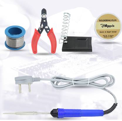 Hillgrove 5in1 Basic 25W Soldering Iron Kit with 5 Meter Soldering Wire, Soldering Flux, Stand, Wire Cutter 25 W Simple  (Flat Tip)