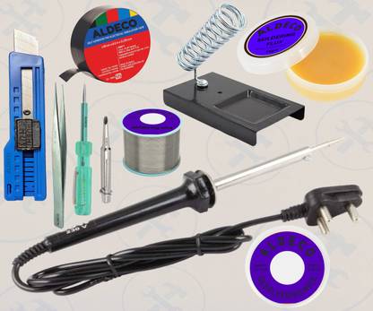 Aldeco Precision Set of 10 Soldering Iron Kit with Bit, Blade Cutter & More Tools 60 W Simple